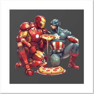 IRONMAN & CAP EATING PIZZA Posters and Art